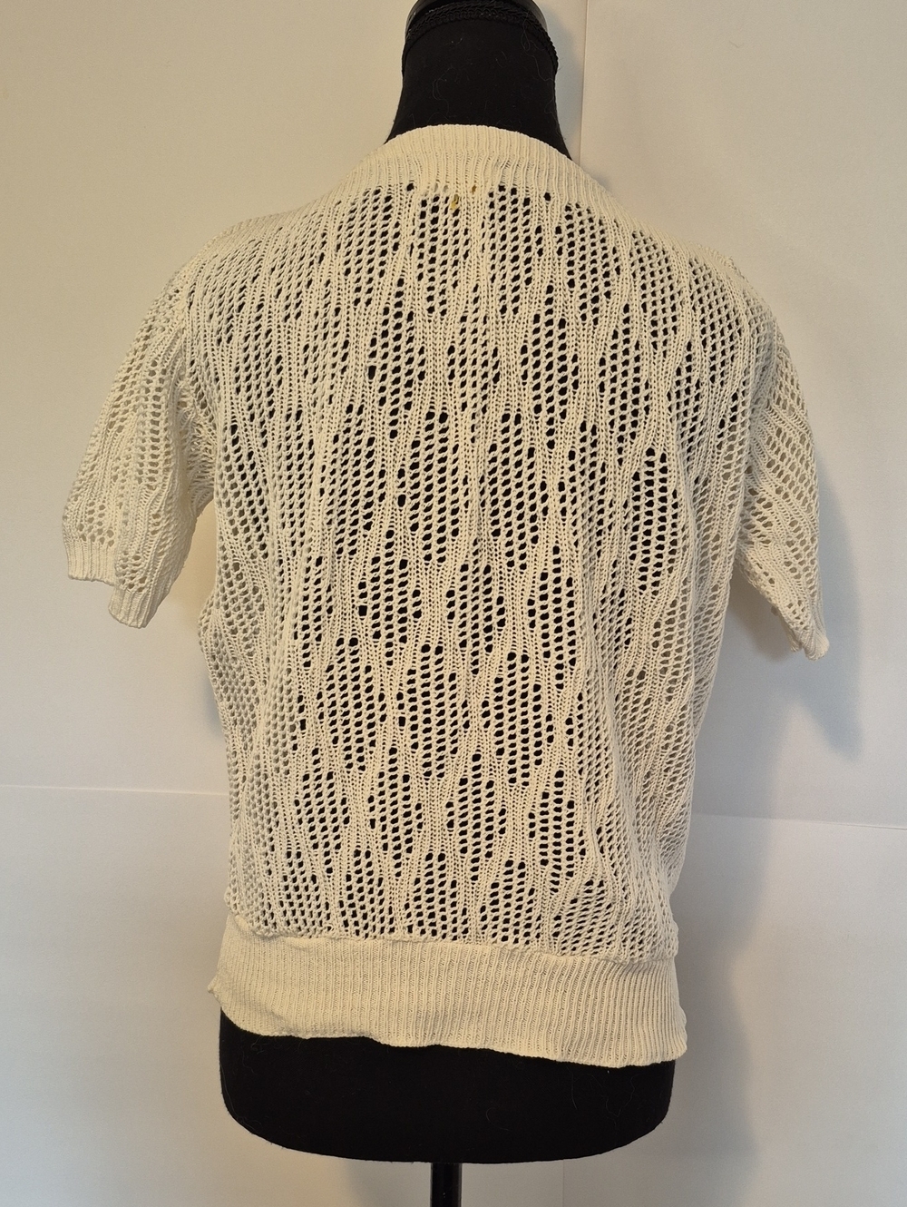 Cream Open Knit Short Sleeve Sweater | Lightweight 100% Cotton - Picture 4 of 6